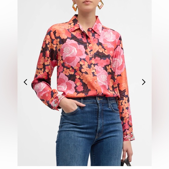 Johnny Was Becca Button Down Shirt Medium Silk - Picture 7 of 16